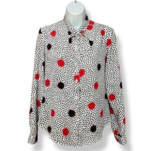 Vintage Secretary Blouse Dots Neck Tie FLAWS Retro Aesthetic Top White Red Black